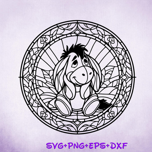 Stained Glass Eeyore Mandala SVG, Enchanted Svg, Silhouette Cut Files, Zentangle SVG, Sublimation Design, Pooh Bear Sketch Png