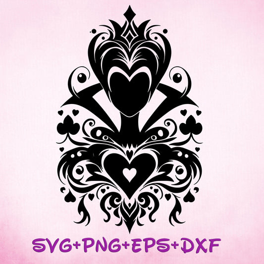 Queen Of Hearts Villains Mandala SVG, Alice in wonderland , Zentangle Silhouette Cut Files, Png, Printable, Sublimation Design
