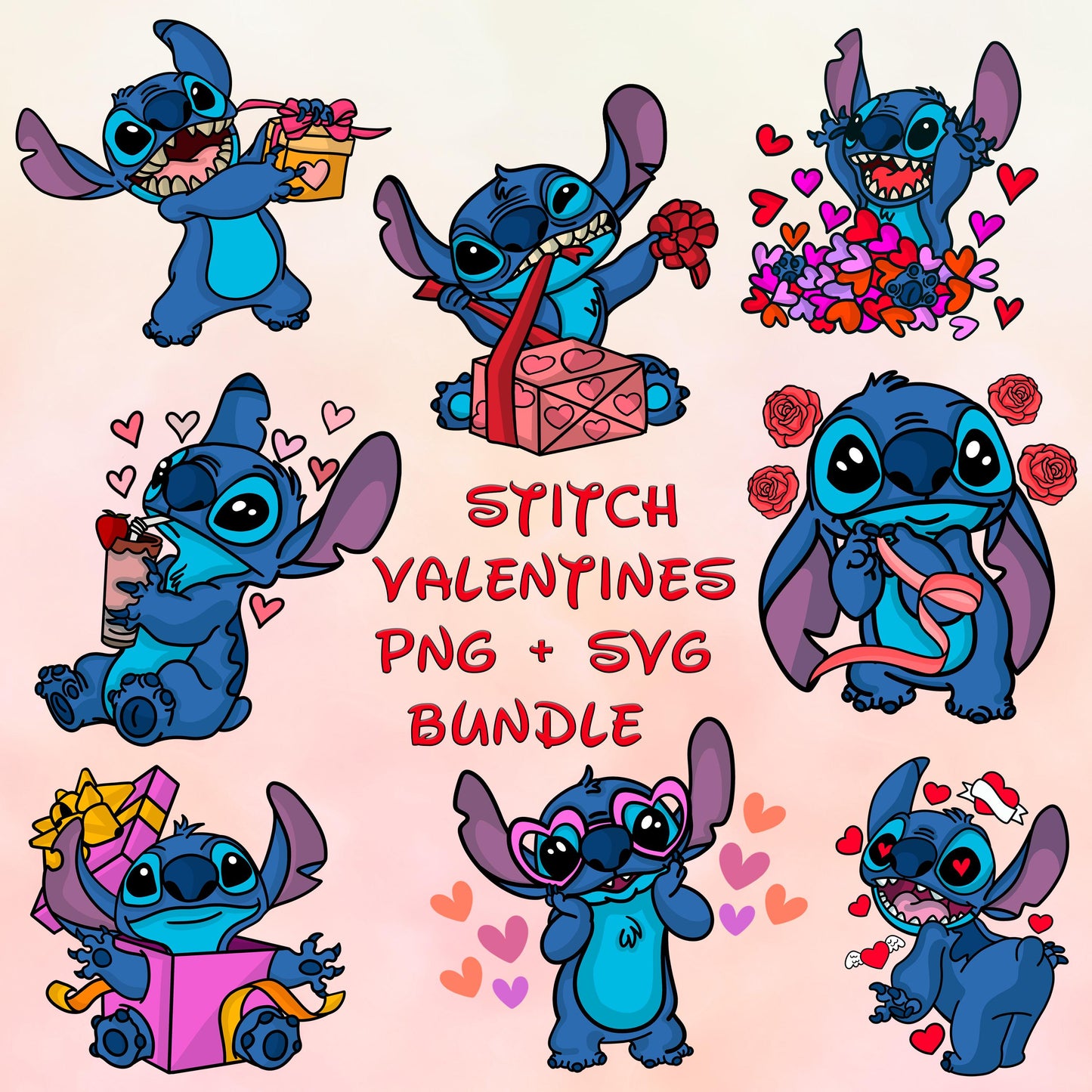 Stitch Valentines SVG Png Bundle, Valentine Character Png, Valentine Movie Cartoon svg Png Bundle, Happy Valentine Day, Digital Download