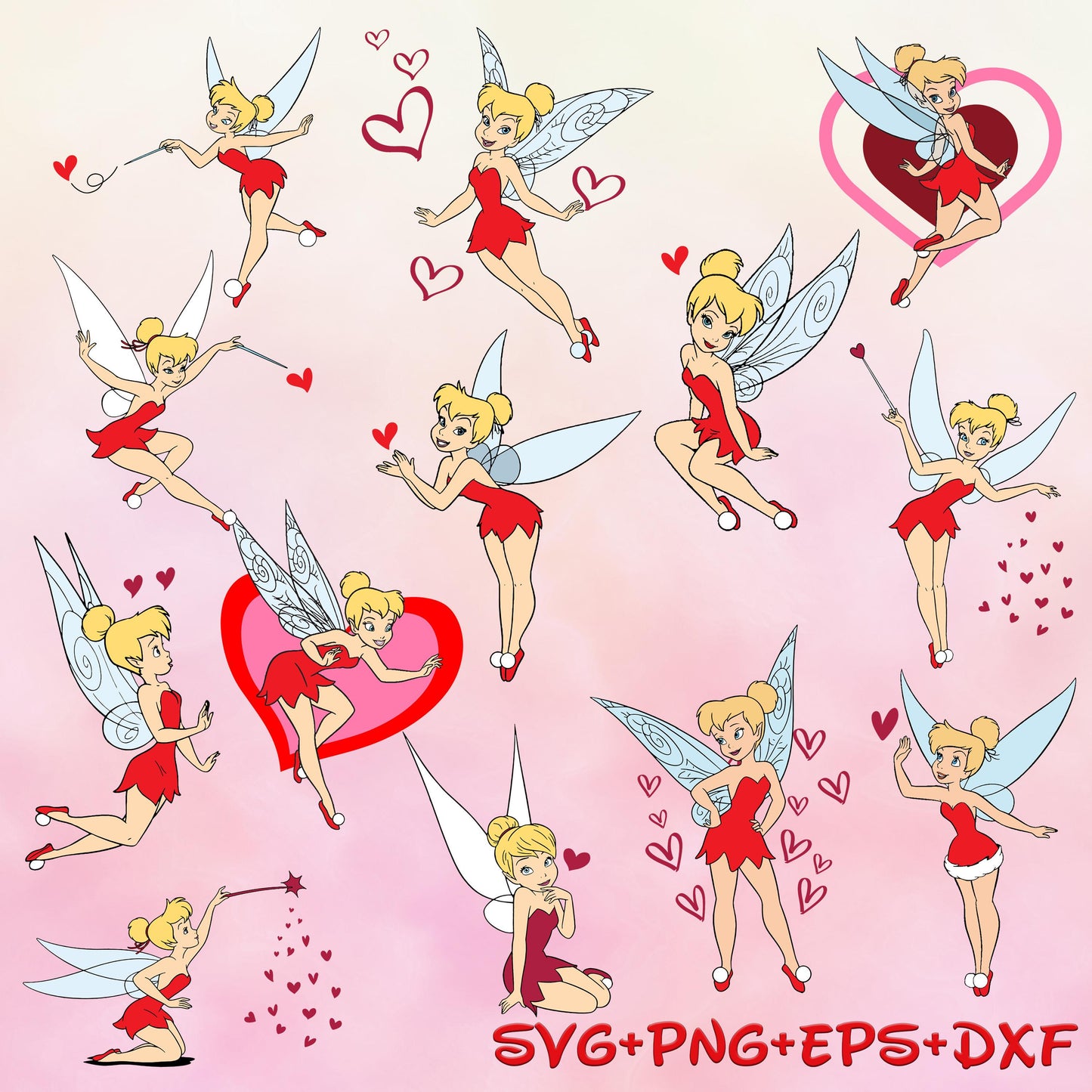 Tinkerbell Gives Love Svg, Princess Sending Love Svg, Bundle, Princess Tinkerbell Svg, Valentine's Day Svg, Cricut File png