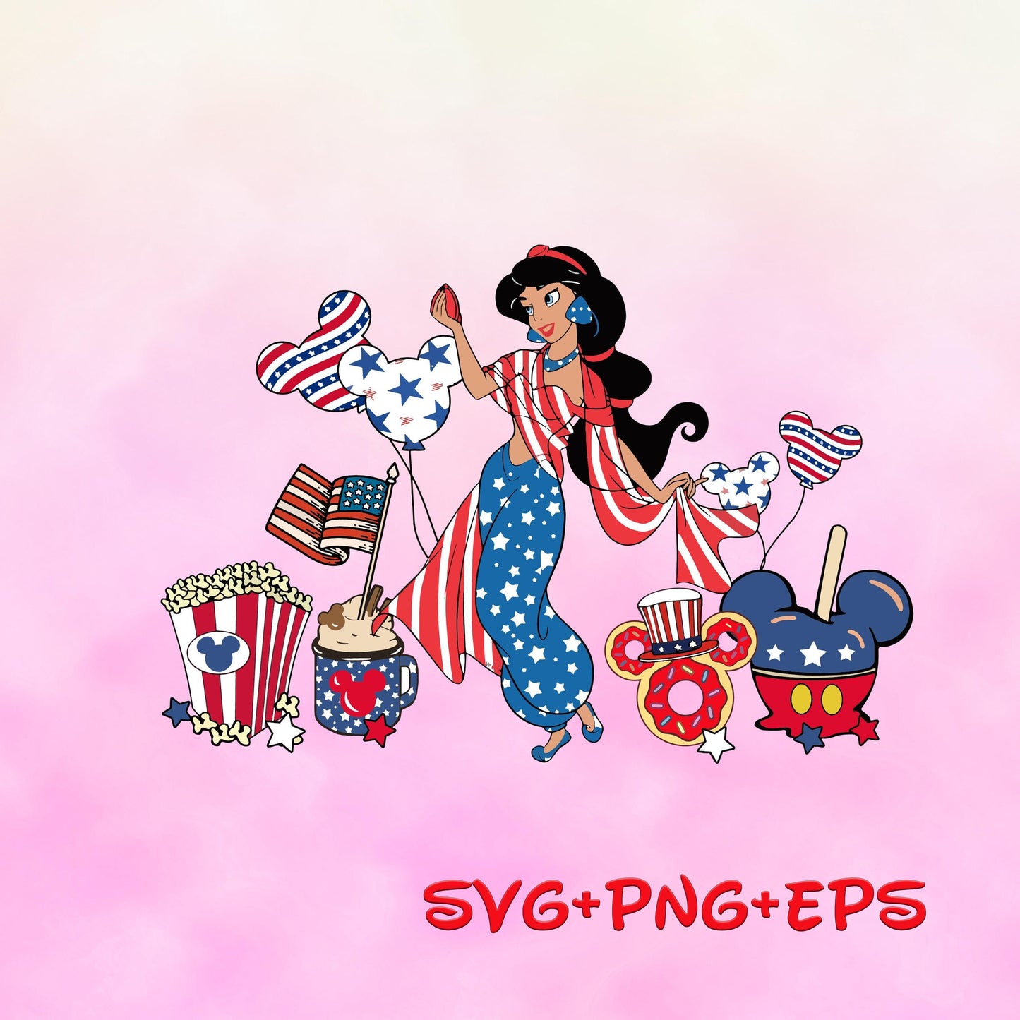 Princess Jasmine 4th Of July svg png, Happy 4th Of July, Independence Day, American Freedom, Fourth Of July, Family Vacation svg