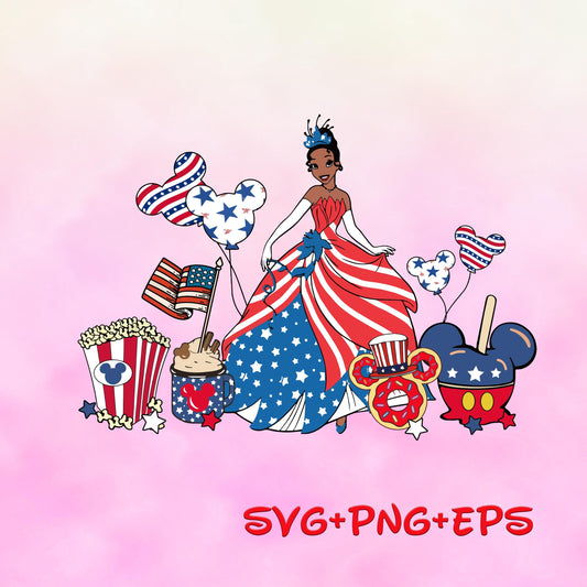 Princess Tiana 4th Of July svg png, Happy 4th Of July, Independence Day, American Freedom, Fourth Of July, Family Vacation svg