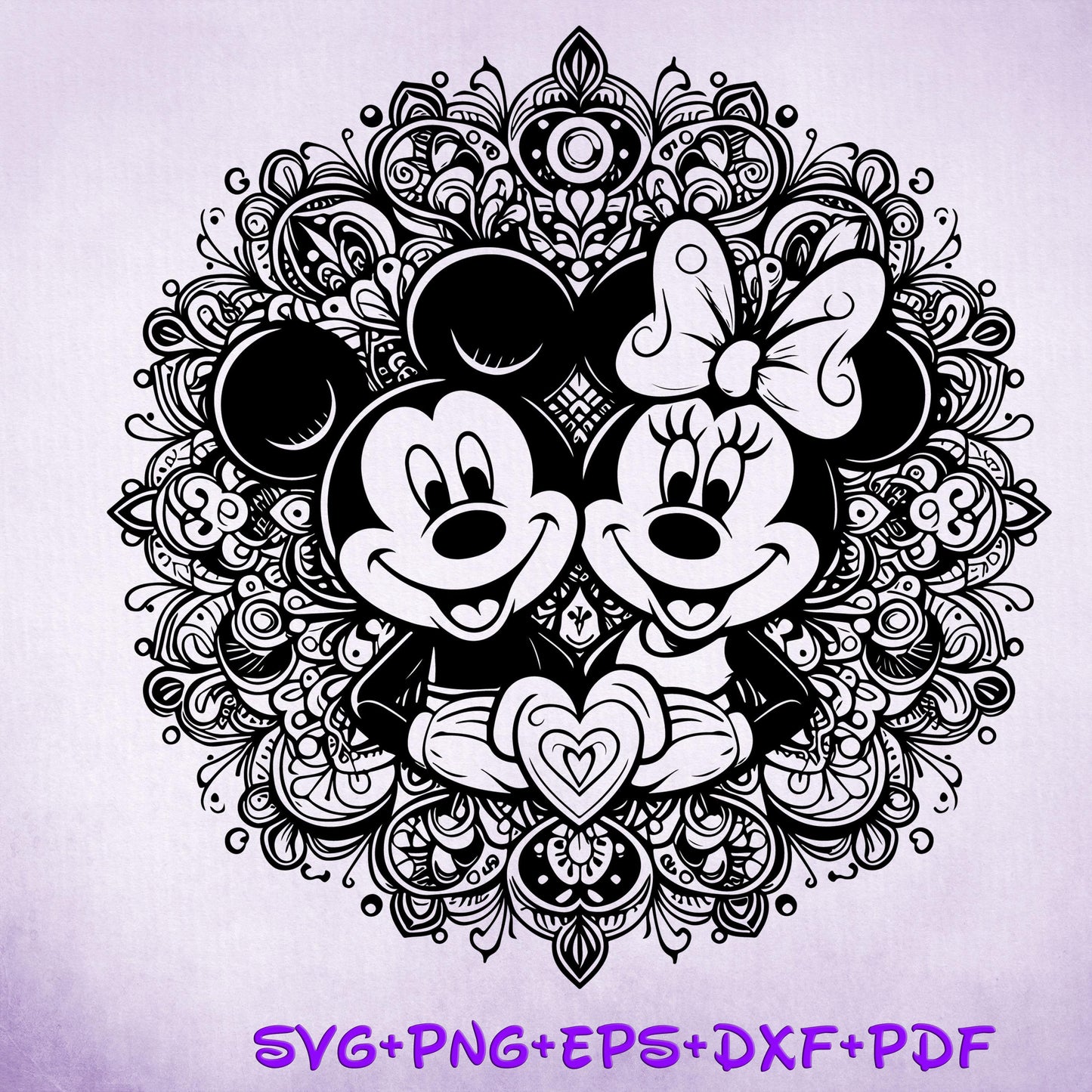 Mickey and Minnie Mouse Mandala SVG, Enchanted Svg, Silhouette Cut Files, Zentangle SVG, Sublimation Design, Mickey Sketch Png