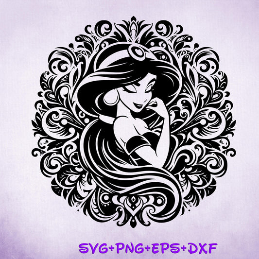 Princess Jasmine Mandala Princess SVG, Aladdin Enchanted , Silhouette Cut Files, Png, Printable, Sublimation Design