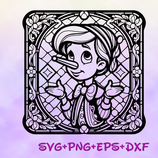 Pinocchio stained glass SVG, Enchanted Svg, Mandala Svg, Silhouette Cut Files, Sublimation Design, Mickey Sketch Png