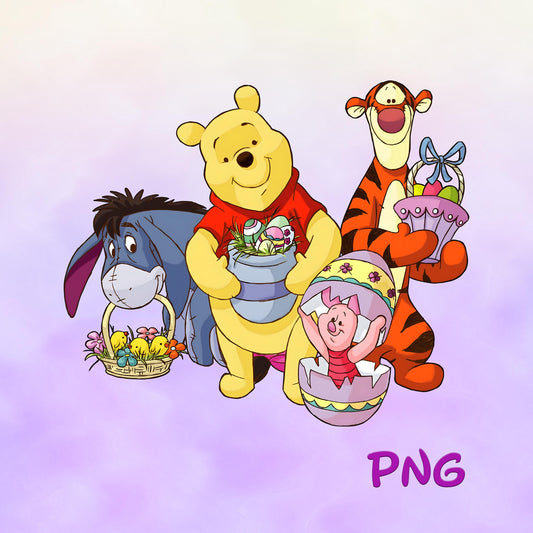 Winnie The Pooh Easter Png, Tigger Eeyore Piglet Easter Png, Easter egg PNG, Happy Easter Day Png, Easter Sublimation Design Png