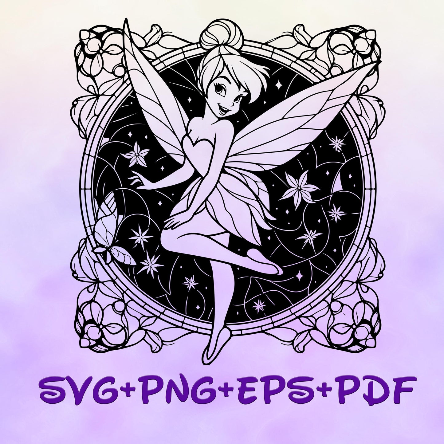 Tinkerbell Mandala Princess SVG, Peter Pan Enchanted Fairy Princess, Silhouette Cut Files, Png, Printable, Clipart, Sublimation Design