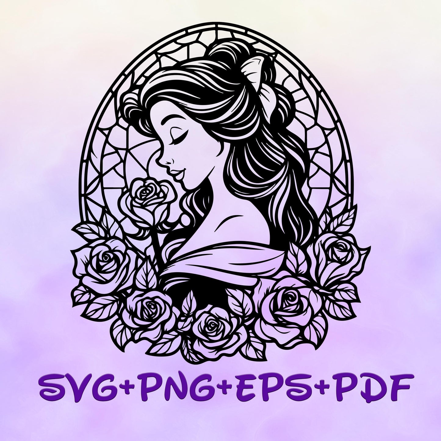 Princess Belle Stained Glass Ball gown Mandala Princess SVG, Belle Enchanted , Silhouette Cut Files, Png, Printable, Sublimation Design