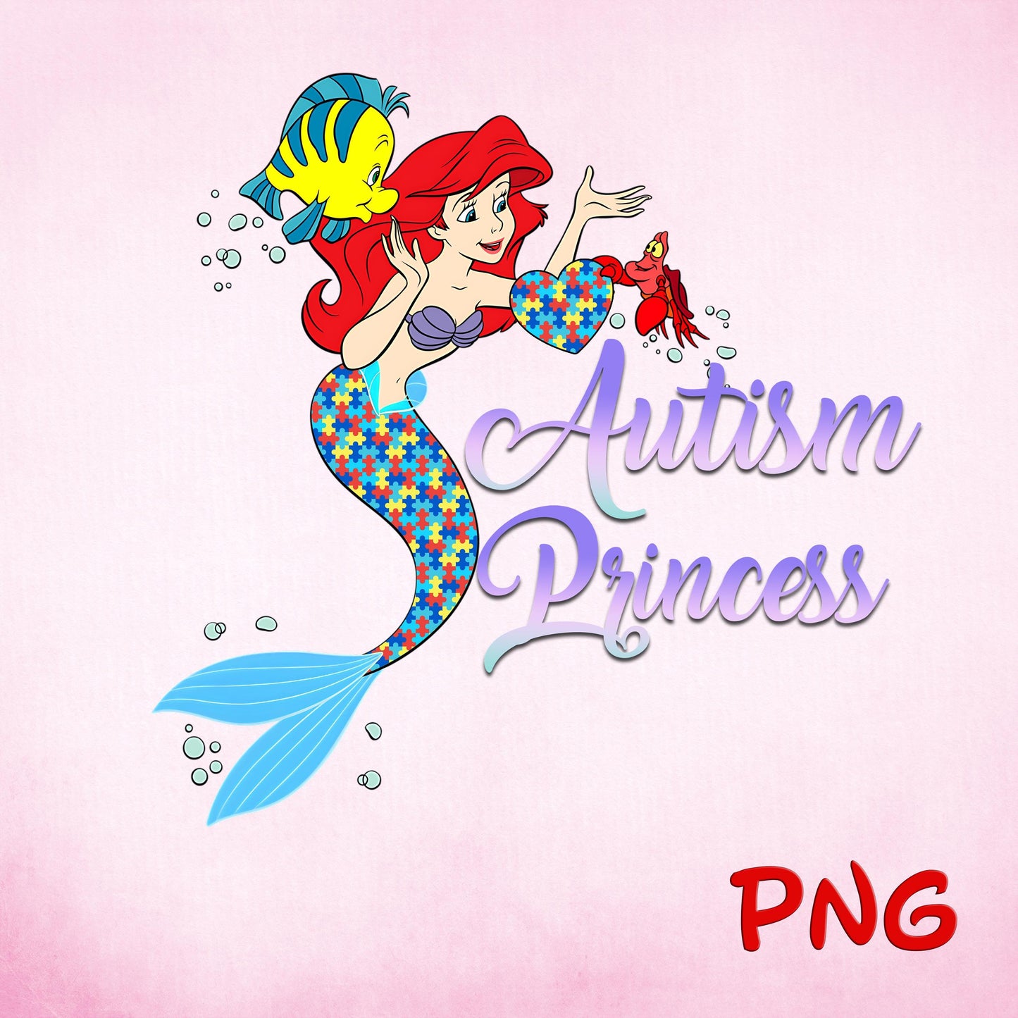 Princess Ariel Autism Awareness PNG, Cartoon Autism Png, Little Mermaid Autism Awareness Support  Png