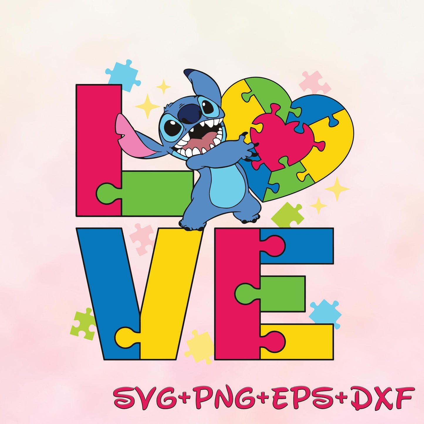 Funny Love Autism Stitch Cartoon SVG, Cartoon Autism svg Png, Character Autism Awareness svg Png Autism Support svg