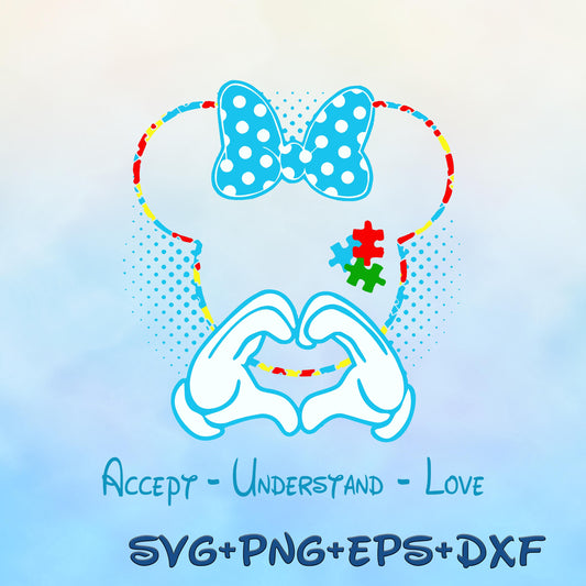 Minnie Mouse Autism Awareness Accept Understand Love SVG, Cartoon Autism svg Png, Character Autism Awareness svg Png Autism Support svg