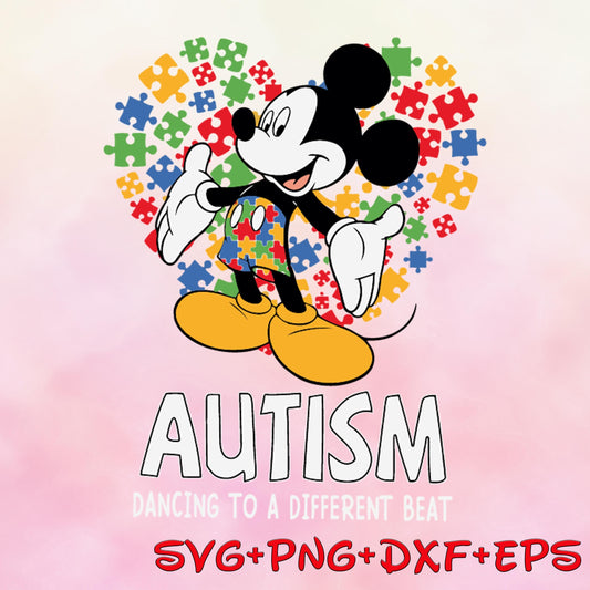 Funny Mickey Dancing to a different Beat SVG, Cartoon Autism svg Png, Character Autism Awareness svg Png Autism Support svg