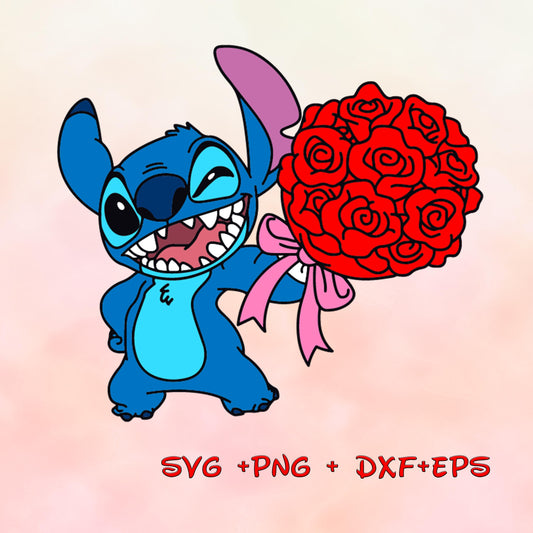 Stitch Valentine ROSES PNG SVG Love svg valentines day svg Image Bundle