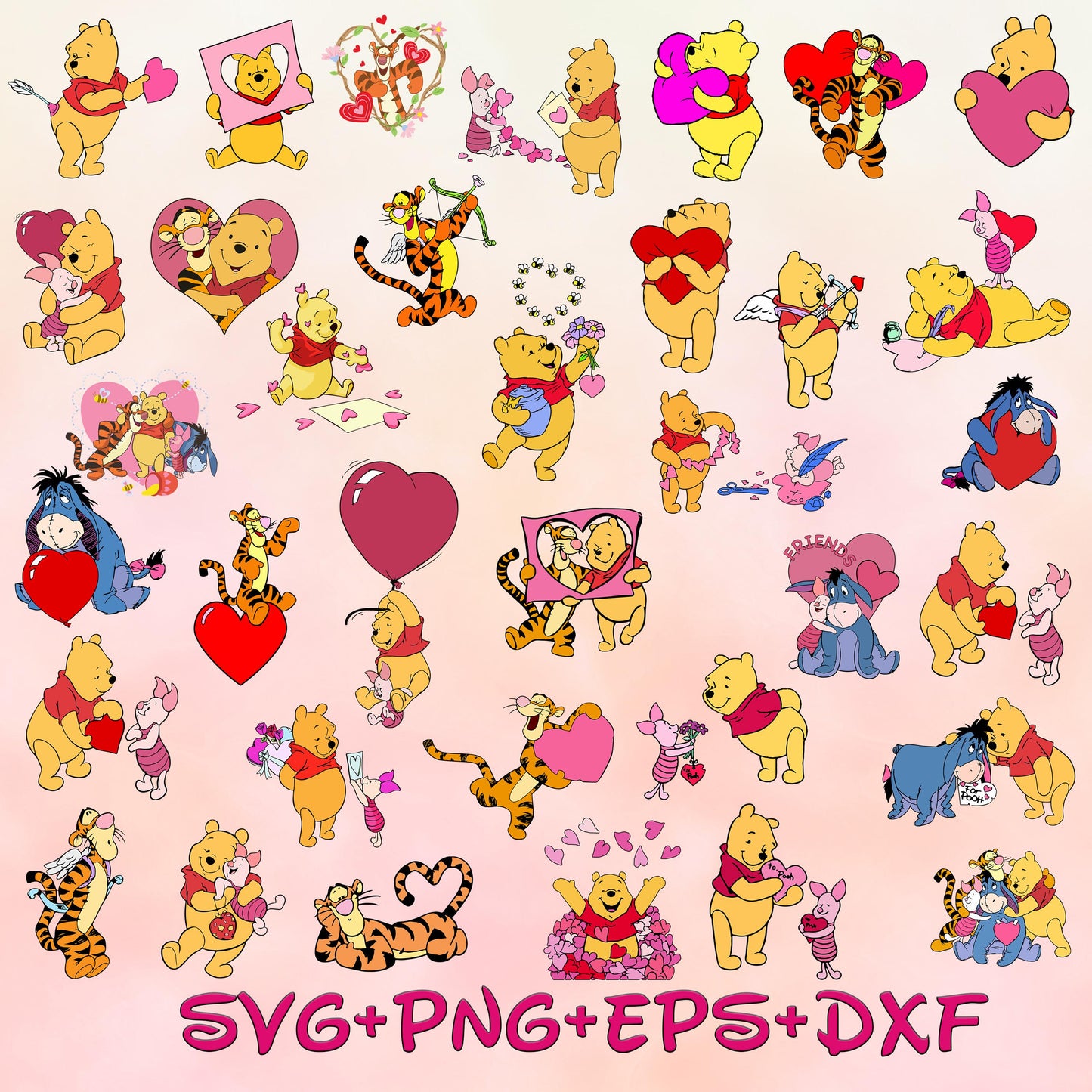 Winnie the Pooh and Piglet SVG Bundle, Happy Valentines Day SVG png, You Are My Valentine Svg, My Valentine Svg