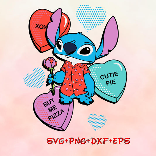 Stitch Valentines Be My Valentines Date Roses PNG SVG Love svg valentines day svg Image Bundle