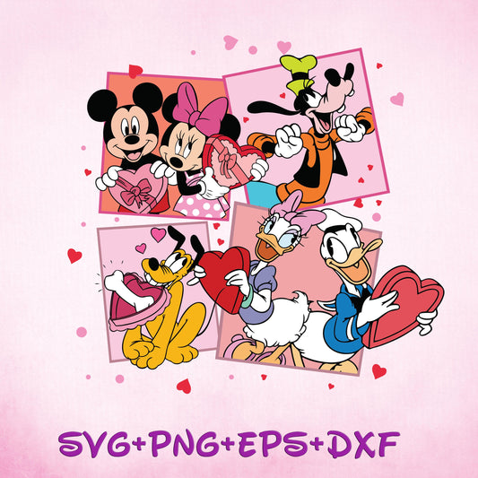 Pink Mickey And Friend Valentines Day SVG png , Mickey Mouse And Friends Shirt Design Png, Trendy xoxo love SVG Png