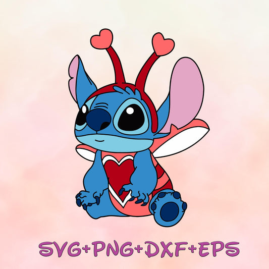 Stitch Valentines Candy Heart Love Bug PNG SVG Love svg valentines day svg Image Bundle