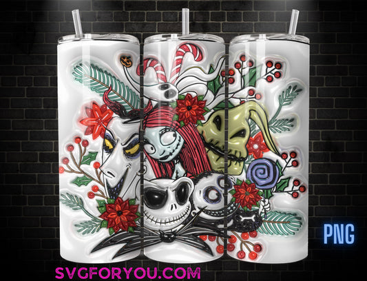 Jack Skellington and Sally Inflated Christmas 20 Oz Skinny Tumbler Png, Nightmare Before Christmas Png, Christmas 20oz Tumbler Wrap Png