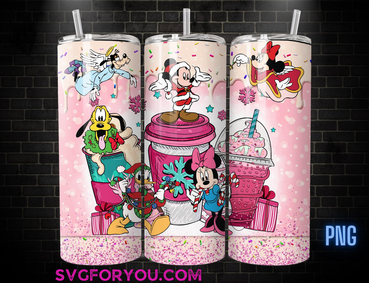 Pink Christmas Mickey Minnie Mouse Tumbler Sublimation Template, Mickey And Friends Png, Mickey Mouse Christmas Tumbler PNG wrap