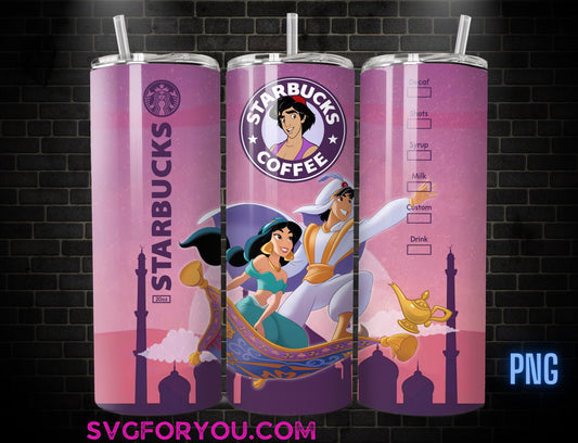 Princess Jasmine Magic Carpet Coffee Tumbler Wrap PNG, Aladdin Tumbler Wrap , 20oz Skinny Tumbler, Aladdin Skinny Tumbler Wrap Design PNG