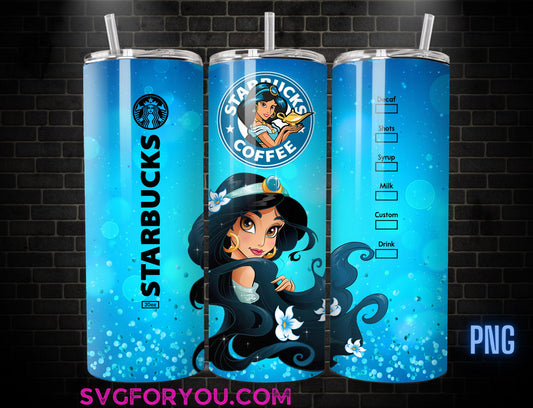 Princess Jasmine Coffee Tumbler Wrap PNG, Aladdin Tumbler Wrap , 20oz Skinny Tumbler, Aladdin Skinny Tumbler Wrap Design PNG