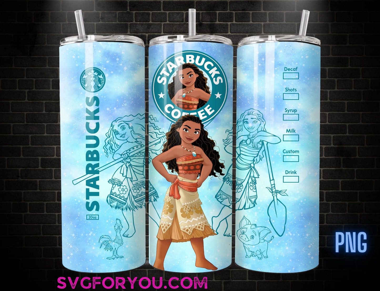 Moana Pua Hei Hei Tumbler Wrap PNG, Tattoo Tumbler Wrap png, 20oz Skinny Tumbler png, Skinny Tumbler Wrap Design PNG