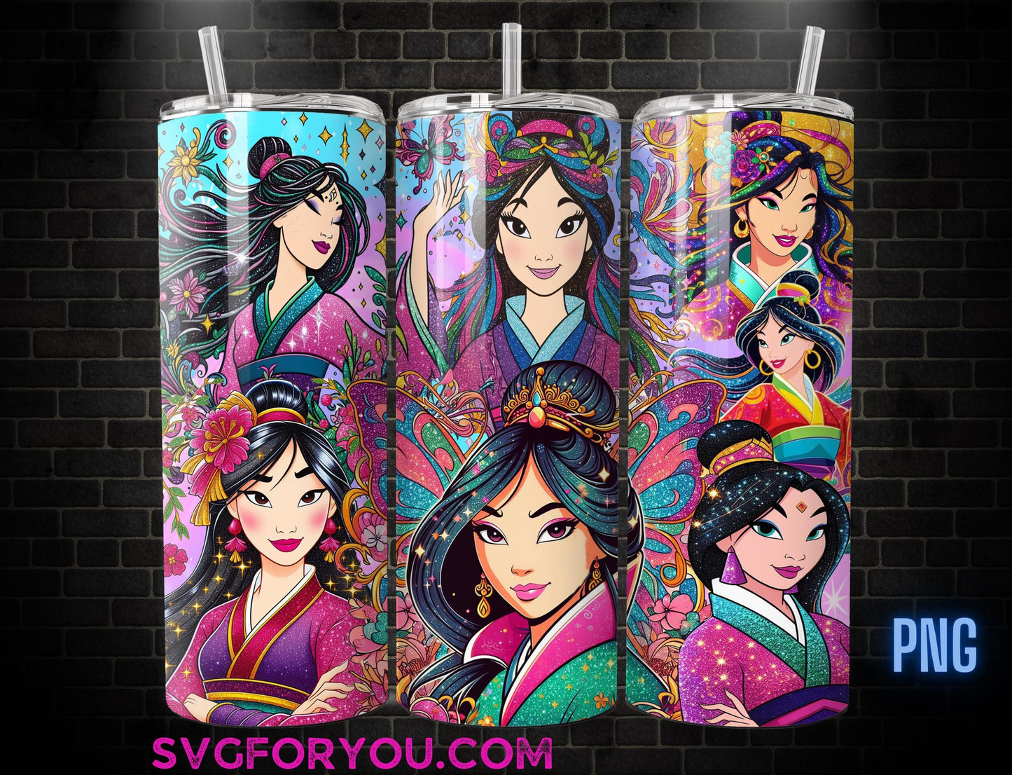 Mulan 20oz Skinny Tumbler Template PNG, Mulan Skinny Tumbler Wrap Design PNG File Digital Download