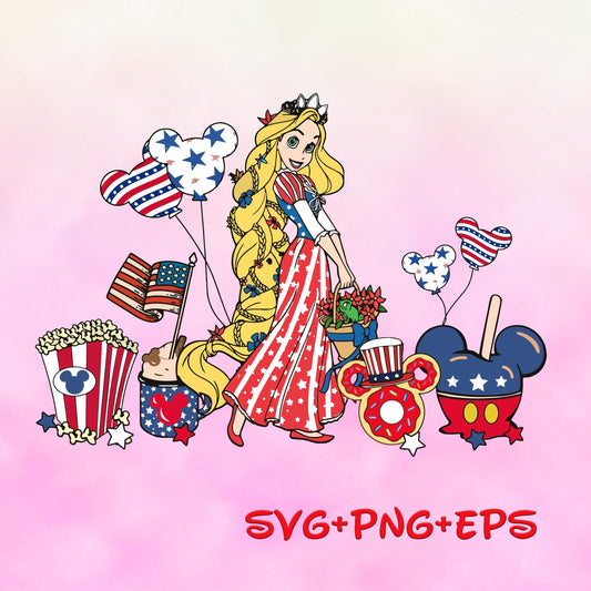 Princess Rapunzel 4th Of July svg png, Happy 4th Of July, Independence Day, American Freedom, Fourth Of July, Family Vacation svg