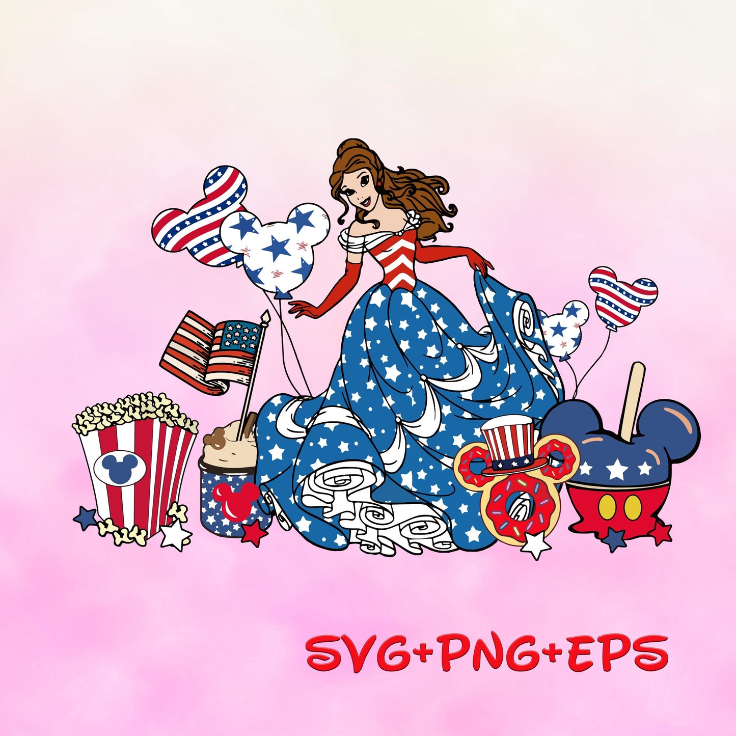 Princess Belle 4th Of July svg png, Happy 4th Of July, Independence Day, American Freedom, Fourth Of July, Family Vacation svg