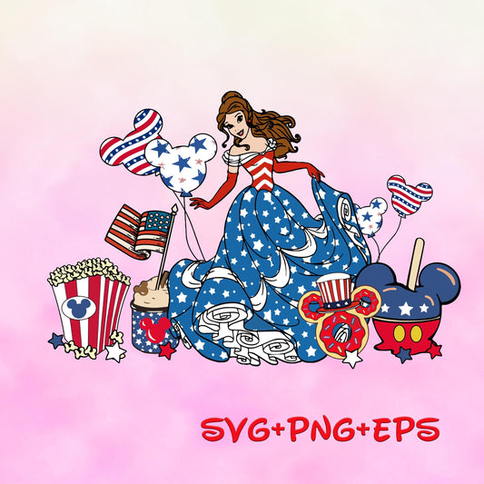 Princess Belle 4th Of July svg png, Happy 4th Of July, Independence Day, American Freedom, Fourth Of July, Family Vacation svg