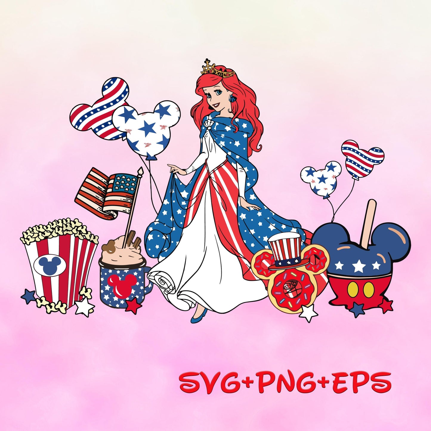 Princess Ariel 4th Of July svg png, Happy 4th Of July, Independence Day, American Freedom, Fourth Of July, Family Vacation svg