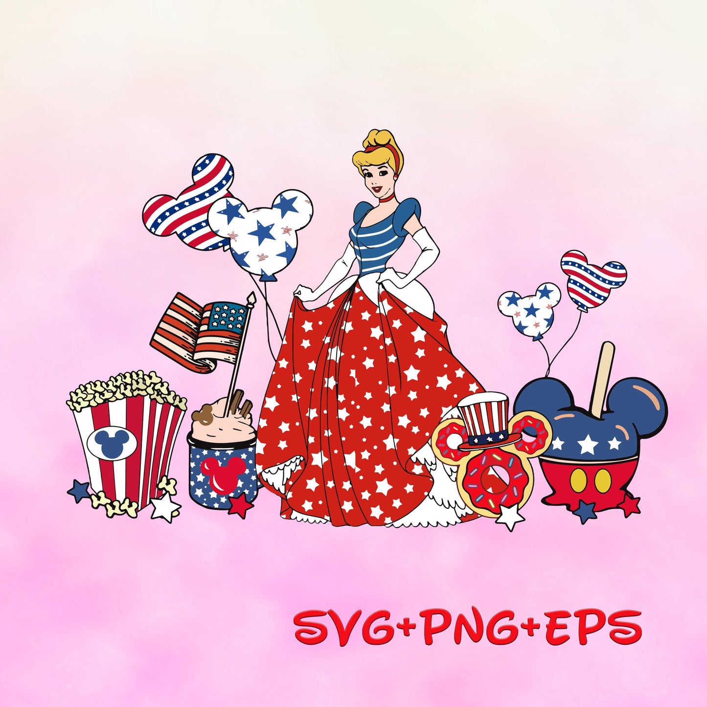 Princess Cinderella 4th Of July svg png, Happy 4th Of July, Independence Day, American Freedom, Fourth Of July, Family Vacation svg