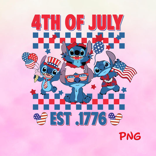 Stitch 4th Of July Est 1776 Png, Independence Day png , Fourth Of July, Memorial Day Freedom, Patriotic Png, USA Png, America Png