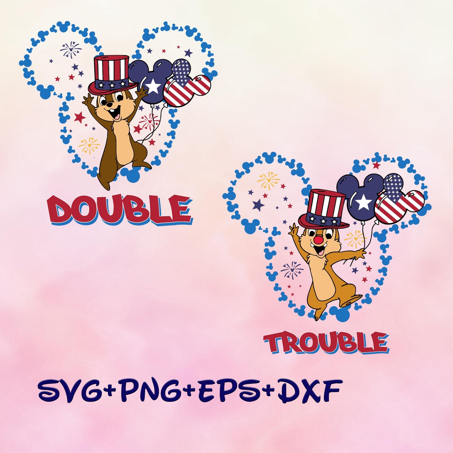 Chip n Dale Double Trouble 4th Of July SVG png, Chip and Dale 4th of July Svg, Double Trouble Independence Day Svg, American Flag Png