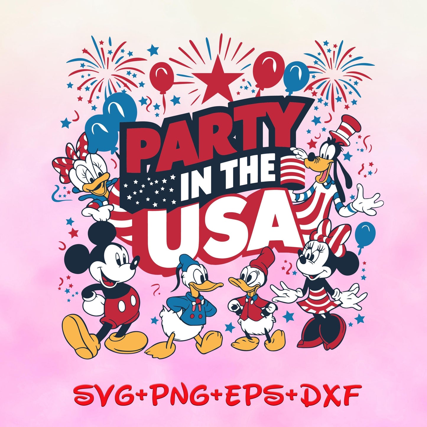 Retro Mickey and Friends Party in the USA, 4th Of July Fireworks SVG, Independence Day svg Png, Fourth Of July, Memorial Day Freedom svg