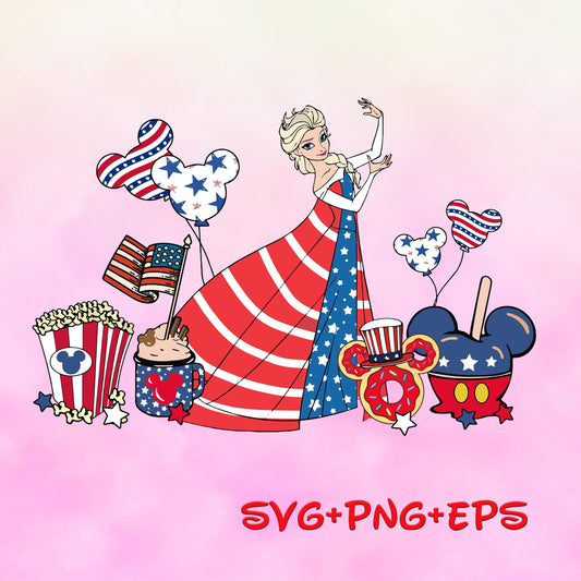 Princess Elsa 4th Of July svg png, Happy 4th Of July, Independence Day, American Freedom, Fourth Of July, Family Vacation svg