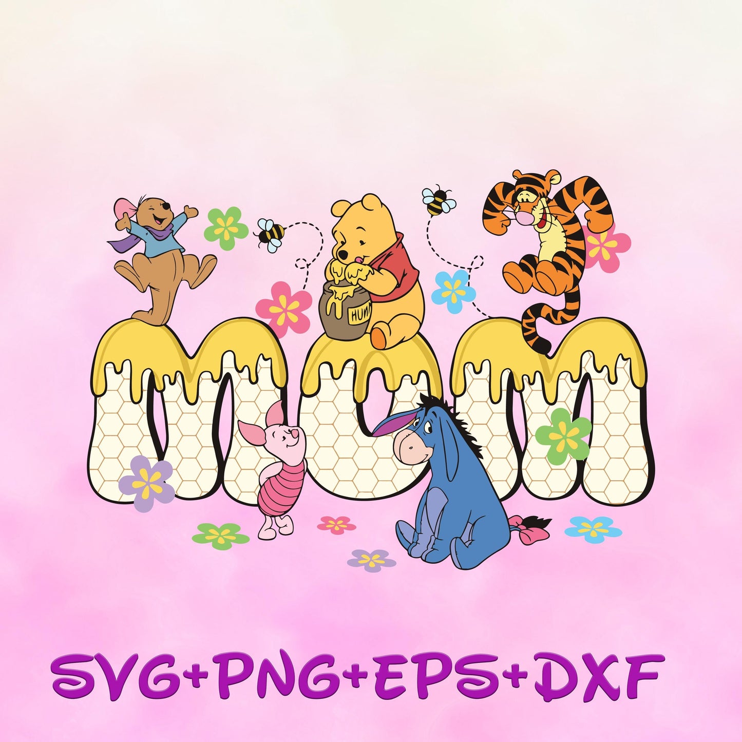 Mom Honey Pooh Bear Winnie The Pooh and Friends  svg, eeyore tigger piglet Svg, Pooh Sublimation, Happy Mother's Day Png svg