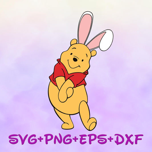 Winnie The Pooh Easter Bunny with ears SVG, Happy Easter day svg png, Pooh Sublimation Design, Cartoon Easter svg, Happy Easter Day svg