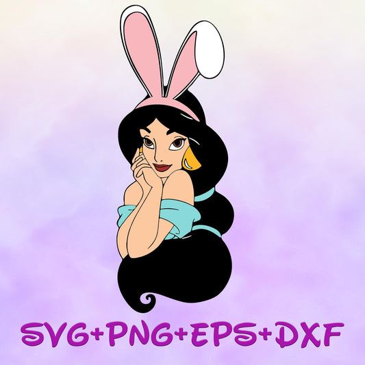 Princess Jasmine Easter Bunny with ears SVG, Happy Easter day svg png, Aladdin Sublimation Design, Cartoon Easter svg, Happy Easter Day svg