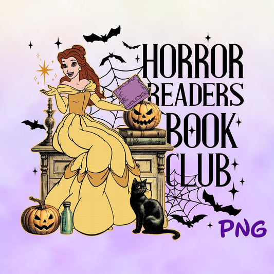 Princess Belle , Horror Readers Book Club PNG, Magic Clipart, Cartoon PNG Sublimation, Halloween Theme Parks Spooky Season png