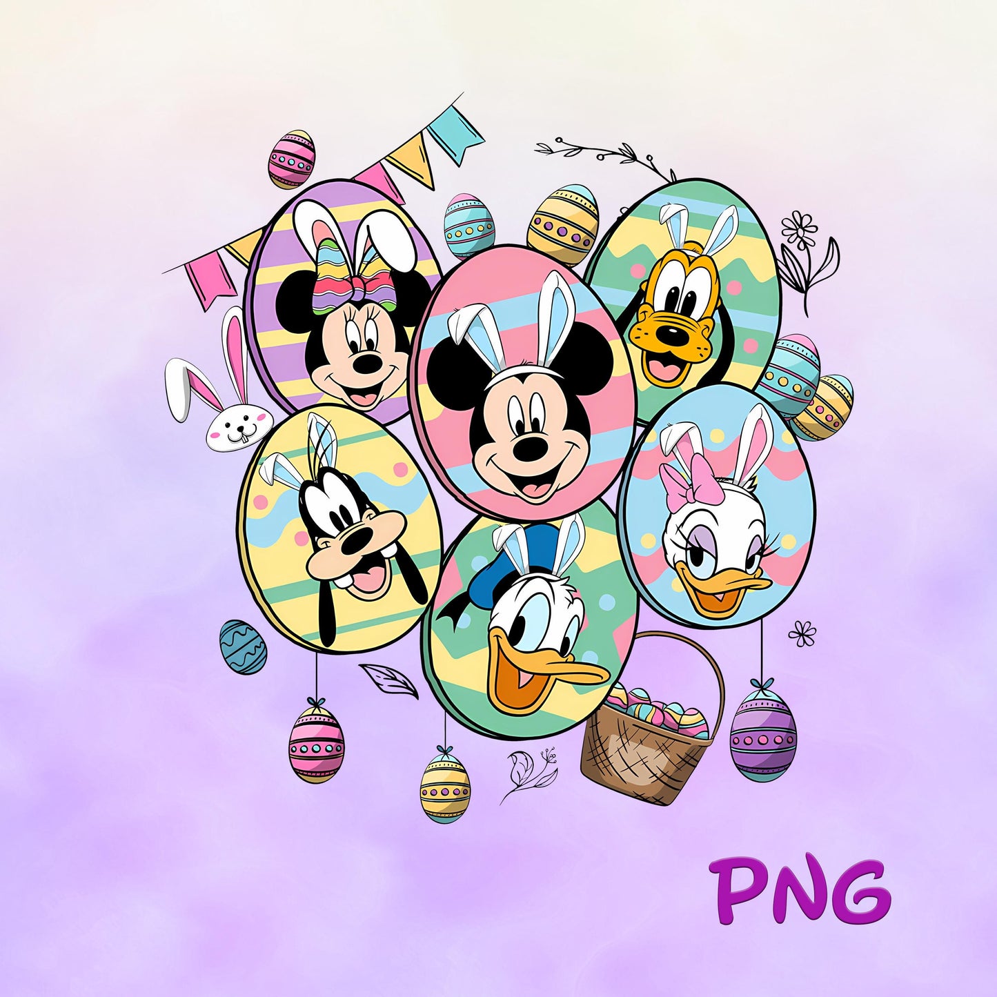 Happy Easter Day PNG, Mickey Mouse And Friends Bunny Ears and Eggs Png, Easter Bunny Png, Magical Easter Day, Digital Download