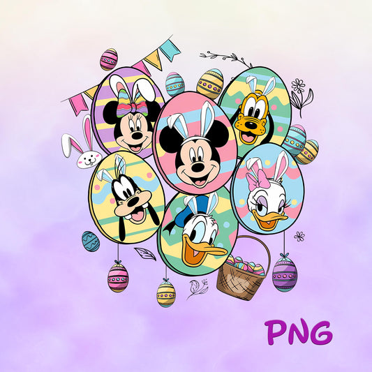 Happy Easter Day PNG, Mickey Mouse And Friends Bunny Ears and Eggs Png, Easter Bunny Png, Magical Easter Day, Digital Download