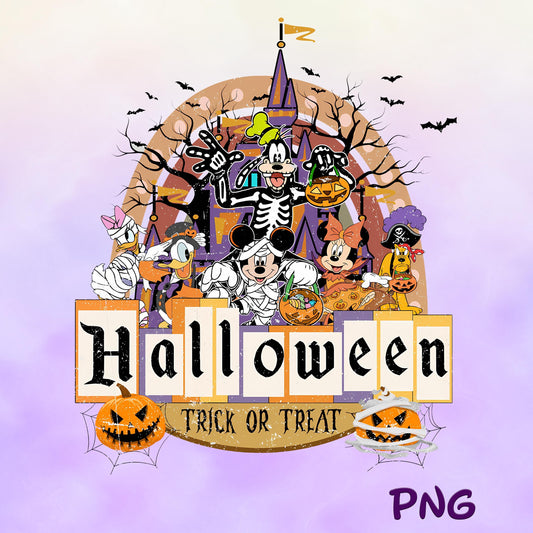 Vintage Mickey and Friends Halloween Trick Or Treat Png, Mouse and Friends Halloween Png, Retro Halloween Png, Halloween Png File