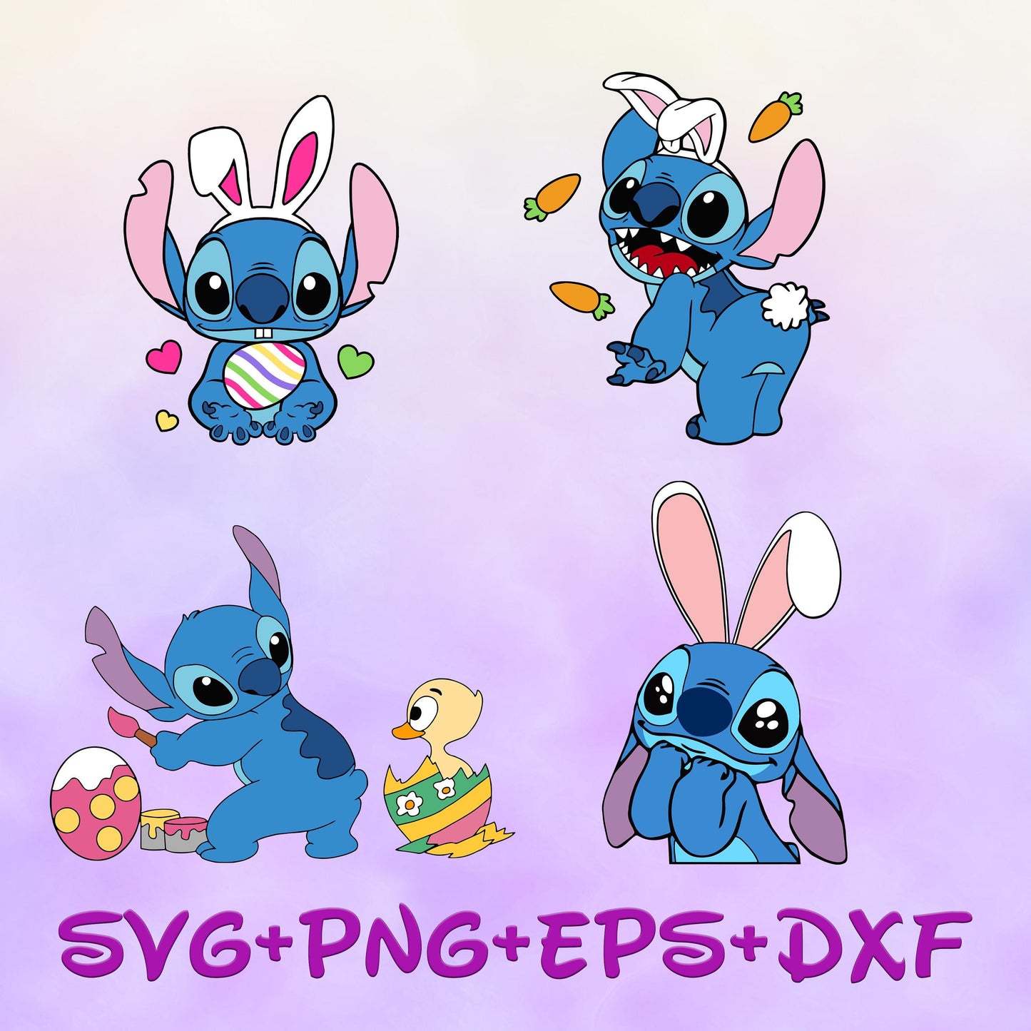 Easter Cartoon Clipart: Stitch and Bunny Designs (SVG & PNG Files)