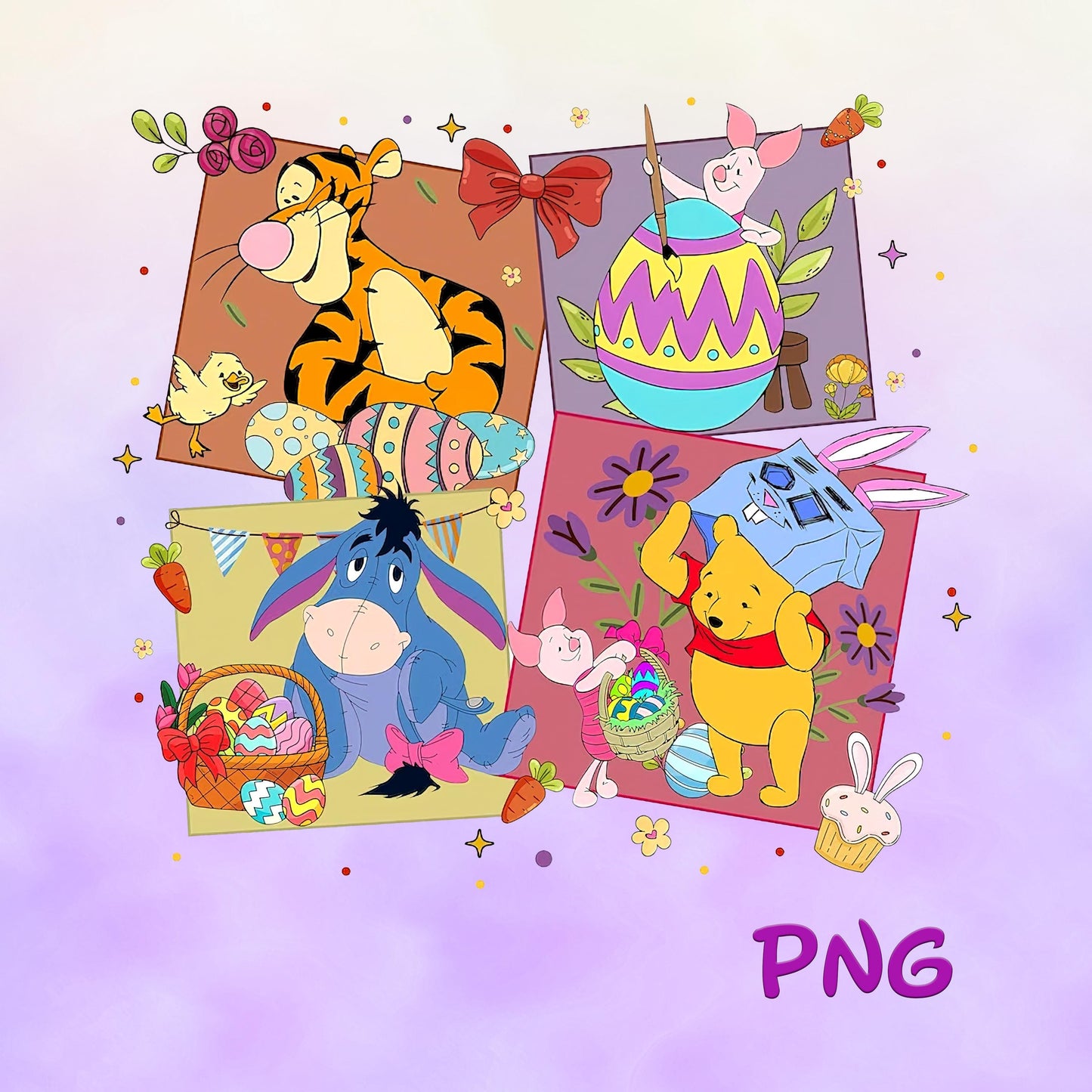 Winnie The Pooh Easter Clipart, Tigger & Friends (Digital PNG Files)