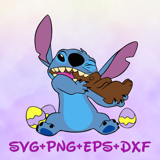 Stitch Chocolate Bunny svg, Happy Easter Svg, Cute Easter Svg, Colorful Eggs Svg, Bunny Ear Svg, Bunny Egg Hunt Svg png