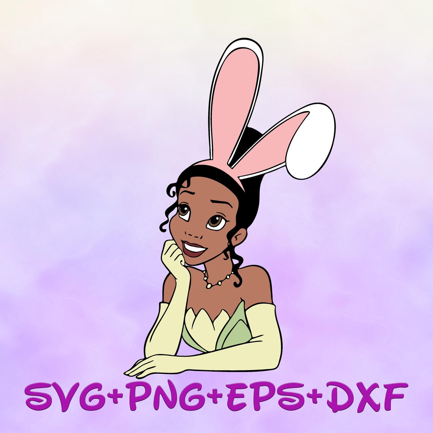 Princess Tiana Easter Bunny with ears SVG, Happy Easter day svg png, Tiana Sublimation Design, Cartoon Easter svg, Happy Easter Day svg Png