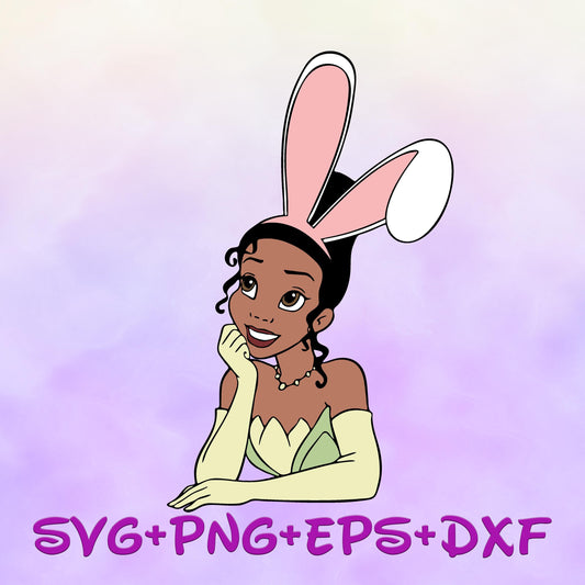Princess Tiana Easter Bunny with ears SVG, Happy Easter day svg png, Tiana Sublimation Design, Cartoon Easter svg, Happy Easter Day svg Png