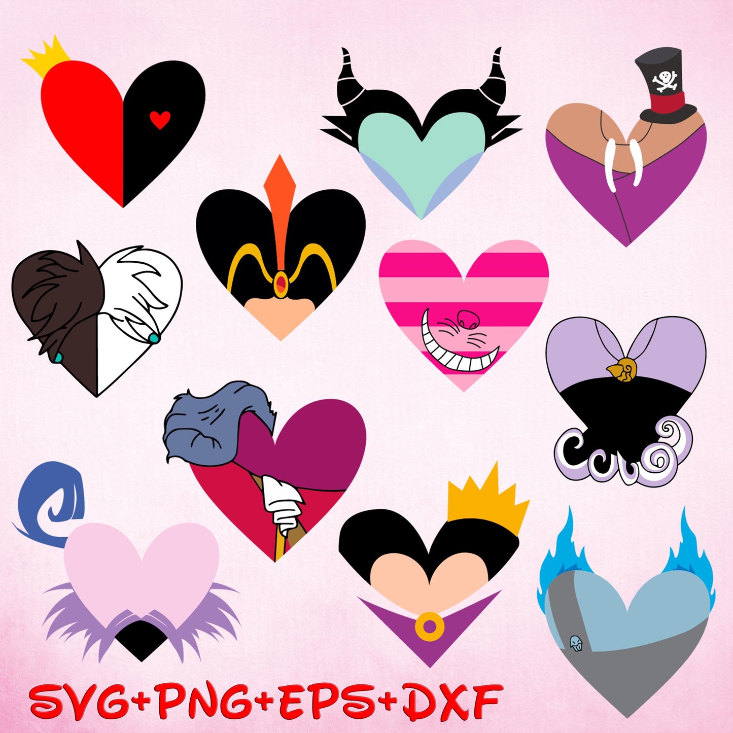 Valentines Day Hearts Villains Svg, Bundle, Ursula svg, Maleficent Svg, Evilqueen Svg, Cruela De Vil Svg, Cartoon Svg, Clipart, Cricut