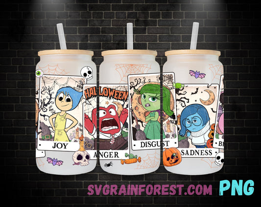 Inside Out Halloween Tarot 16oz Glass Can Wrap PNG, Libbey Glass Can Wrap Its Okay to feel all the feels Wrap, emotions Glass Can Wrap PNG
